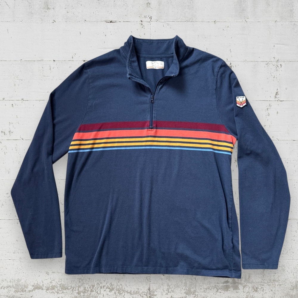 Marine Layer x Lost & Found 1/4 Zip Pullover Mens XL Navy Stripe Performance